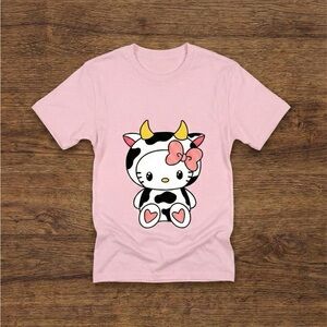 Gildan Pink Kids Short Sleeve Tee with Cow Character